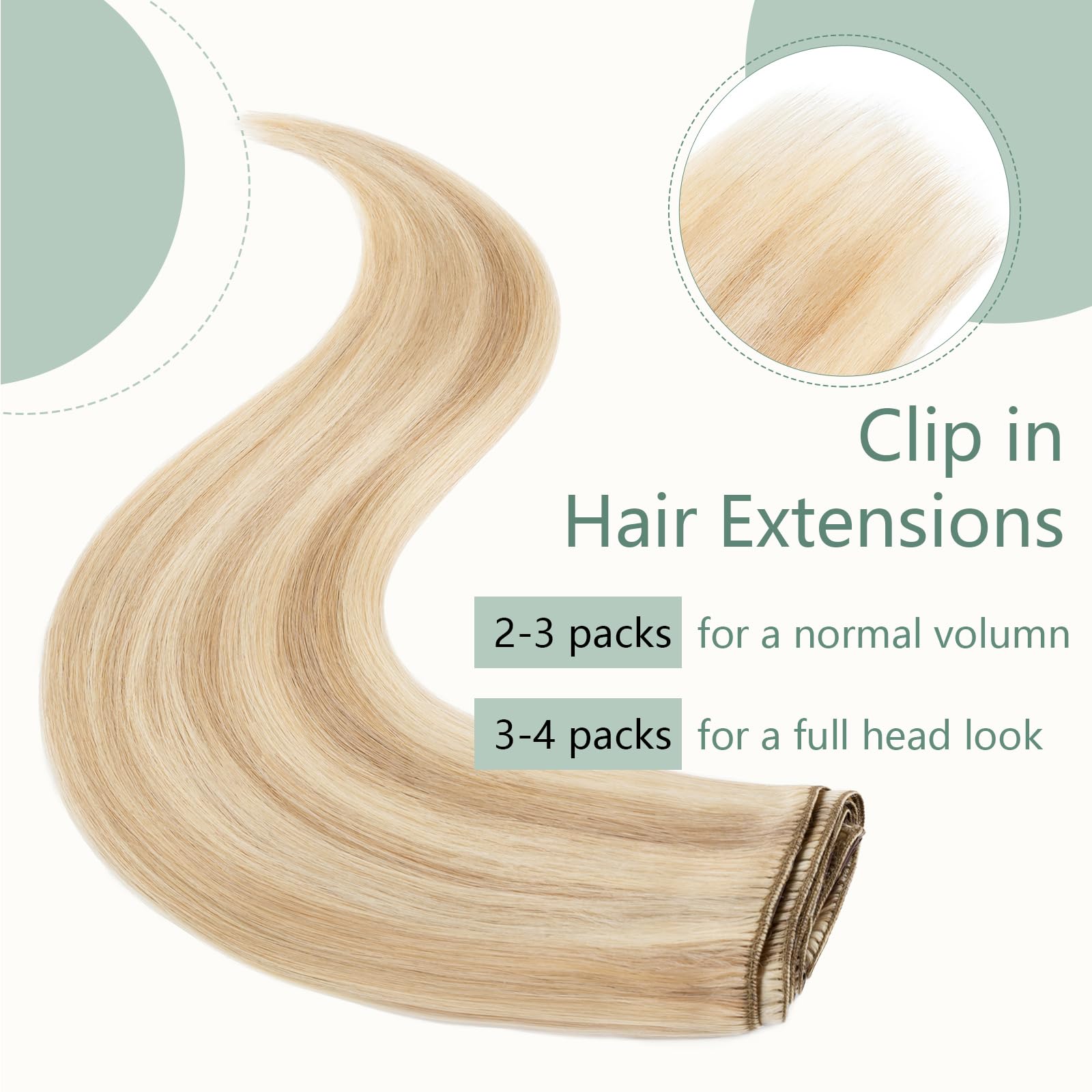 Clip in Hair Extensions Real Human Hair Straight Remy Hair Extensions Clip in Blonde 8pcs Seamless Real Hair Thin 22 Inch 75g #18/613 Ash Blonde mix Bleach Blonde - Image 2