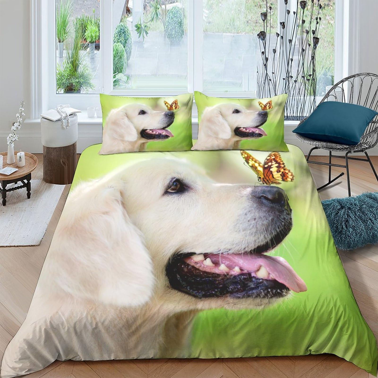 Housse de couette chien 3D sans repassage parure King 220x240 anti-glissement à fermeture éclair