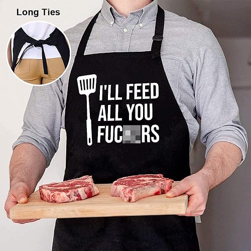 Miniatura 4 de Divertidos delantales negros para hombres y mujeres, ajustables con 3 bolsillos, regalos para cocinar, asar, barbacoa, chef