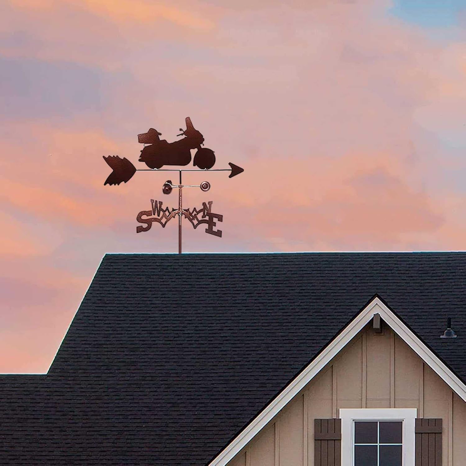 ANCHA Store Motorcycle Weather Vane, Wind Direction Indicator, Retro Garden Motorbike Silhouette Weathervane, Measuring Tools for Roof Installation