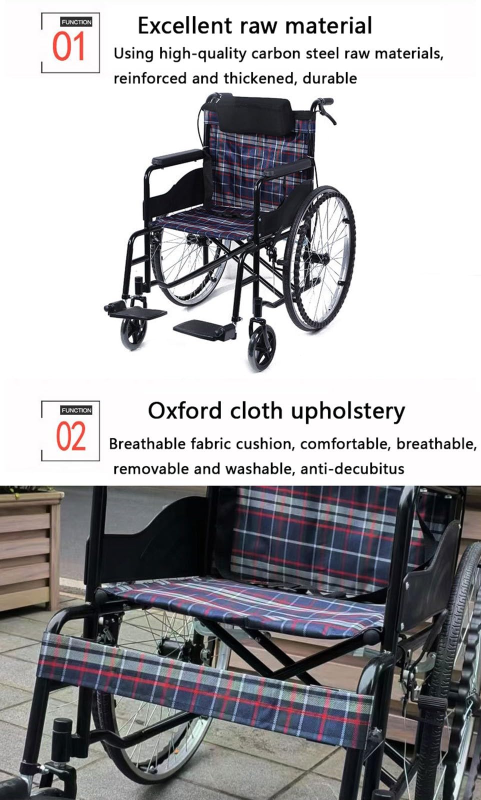 Sedia A Rotelle Leggera Pieghevole, Sedia da Trasporto Portatile Semovente Manuale per Anziani con Doppio Freno, Motorino per Ausili per La Deambulazione per Anziani E Disabili A