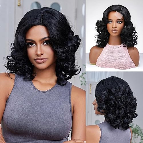 Pelucas cortas para mujeres negras, pelucas de agua con ondas profundas, peluca rizada negra, peluca prearrancada natural como pelucas de fibra