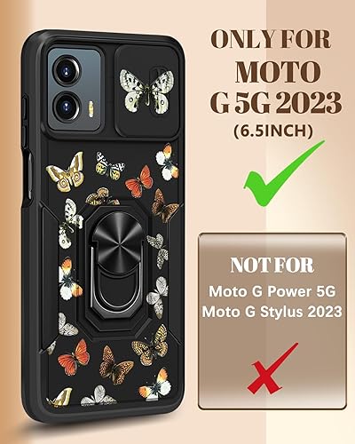 Miniatura 2 de Miss Adola Funda para teléfono Motorola Moto G 5G 2023 con cubierta de cámara deslizante y soporte para mujer, elegante diseño de mariposa para