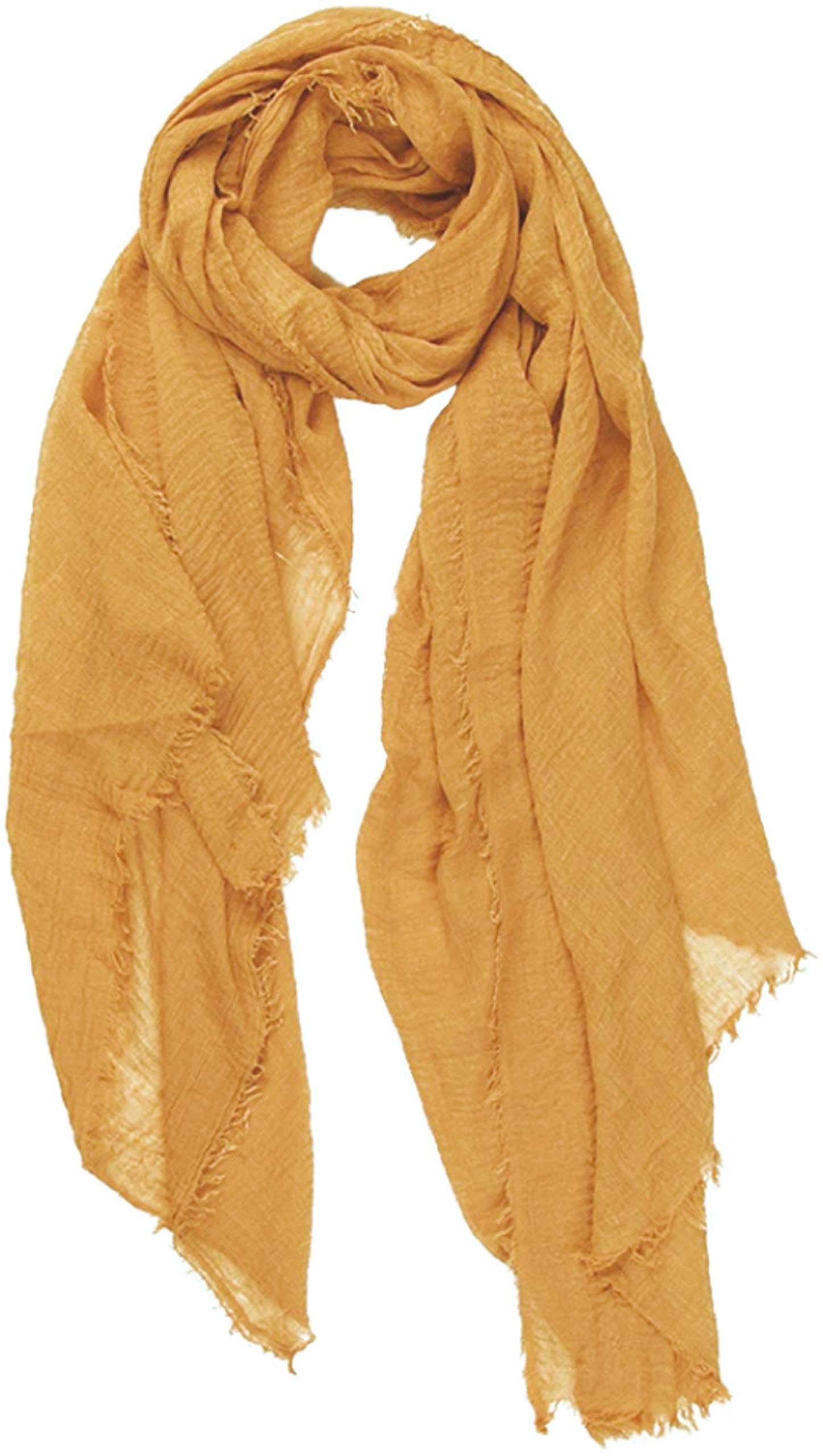 World of Shawls Chic Ladies Crinkle Distressed Effect Scarf with Fringed Edges (Mustard)