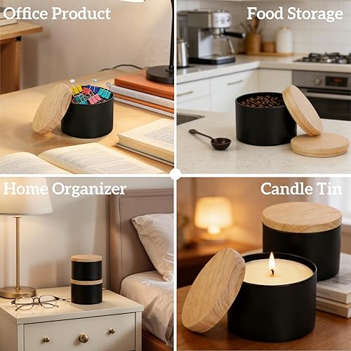 Miniatura 6 de Paquete de 24 latas de velas de 8 onzas, recipiente de vela negro mate con tapas, tarros redondos de metal para hacer velas, recipiente de vela