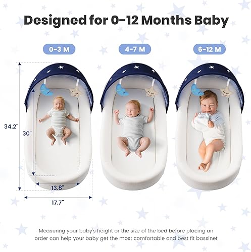 Miniatura 6 de Cuna portátil para bebé, moisés de viaje para recién nacidos y bebés, adecuado para transporte en interiores y exteriores, ligero, plegable,