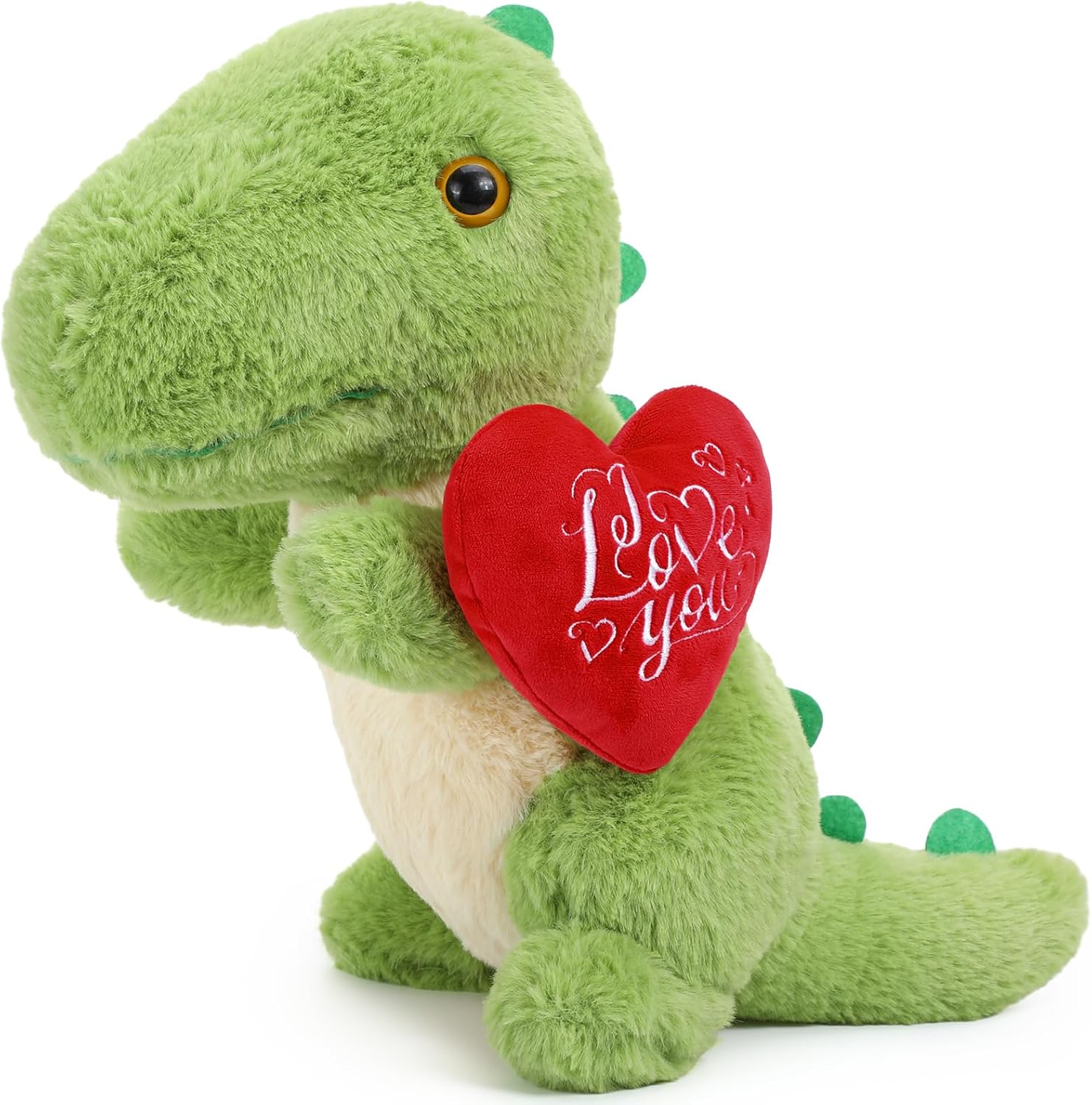 Syhood 12 Inch Valentine‘s Day Love You Plush Stuffed Dinosaur with Red Heart Cute Stuffed Animals for Girlfriend Green Dinosaur Plush Toys for Valentines, Anniversary, Romantic Date