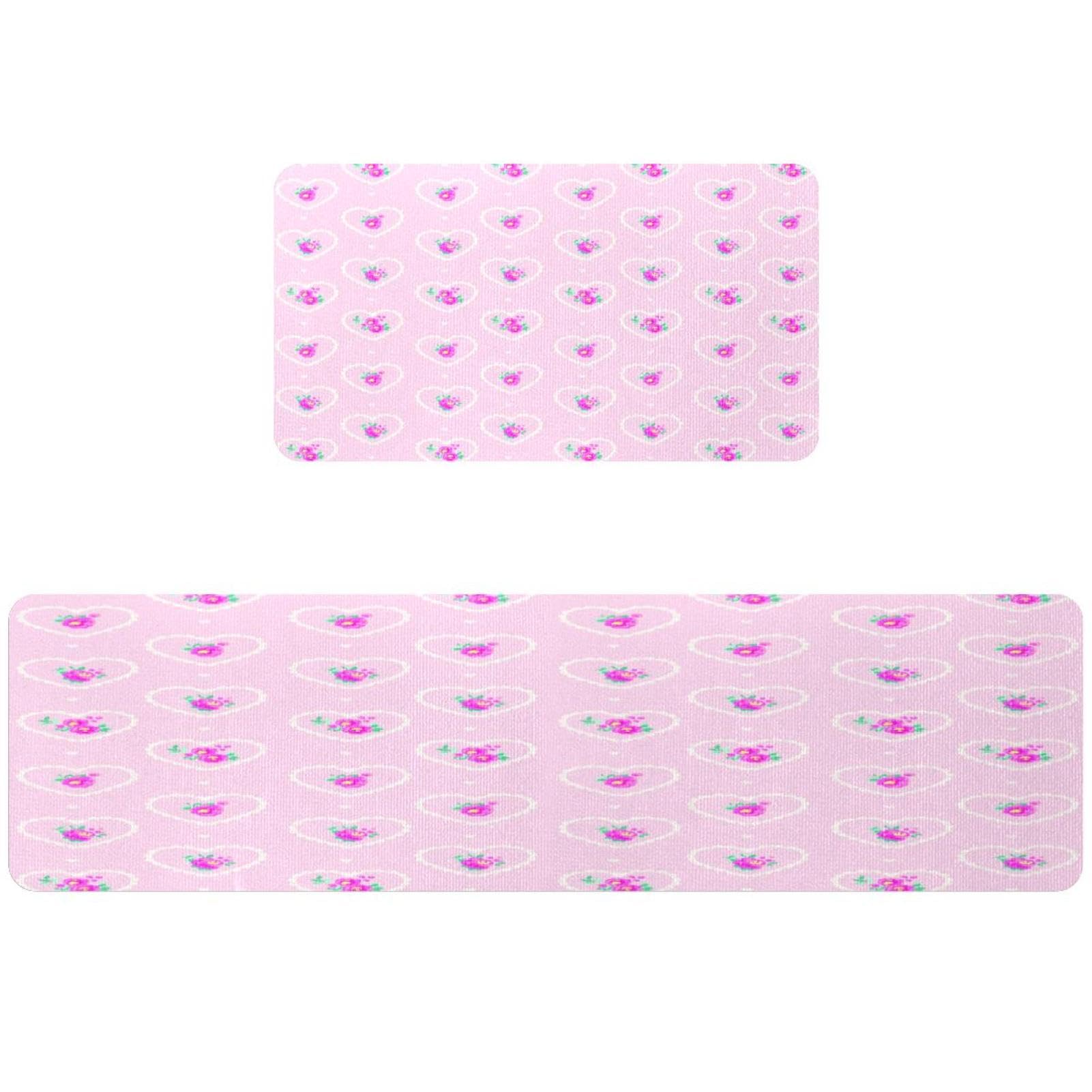 Tapis de cuisine lavables et antidérapants lot de 2 fleurs cœurs