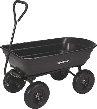 Strongway Poly Garden Dump Cart with Quick Release Mechanism, 600 Pound Capacity Yard Cart with 10 Inch Tires, Dipped Grip Handle, Pivot Steering