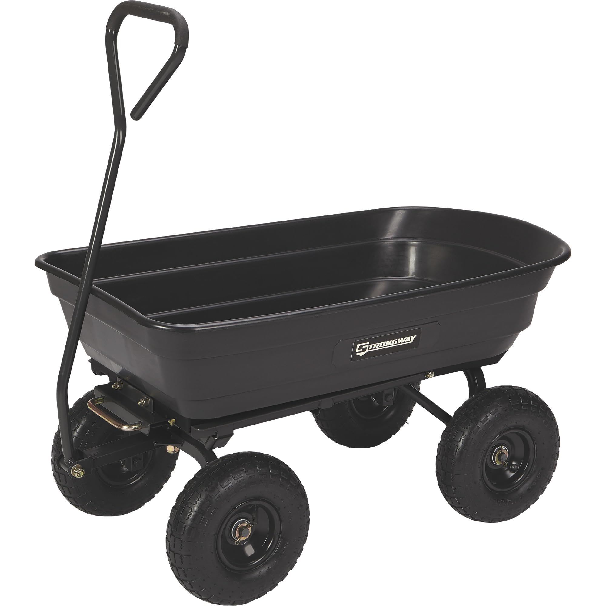Strongway Poly Garden Dump Cart with Quick Release Mechanism, 600 Pound Capacity Yard Cart with 10 Inch Tires, Dipped Grip Handle, Pivot Steering