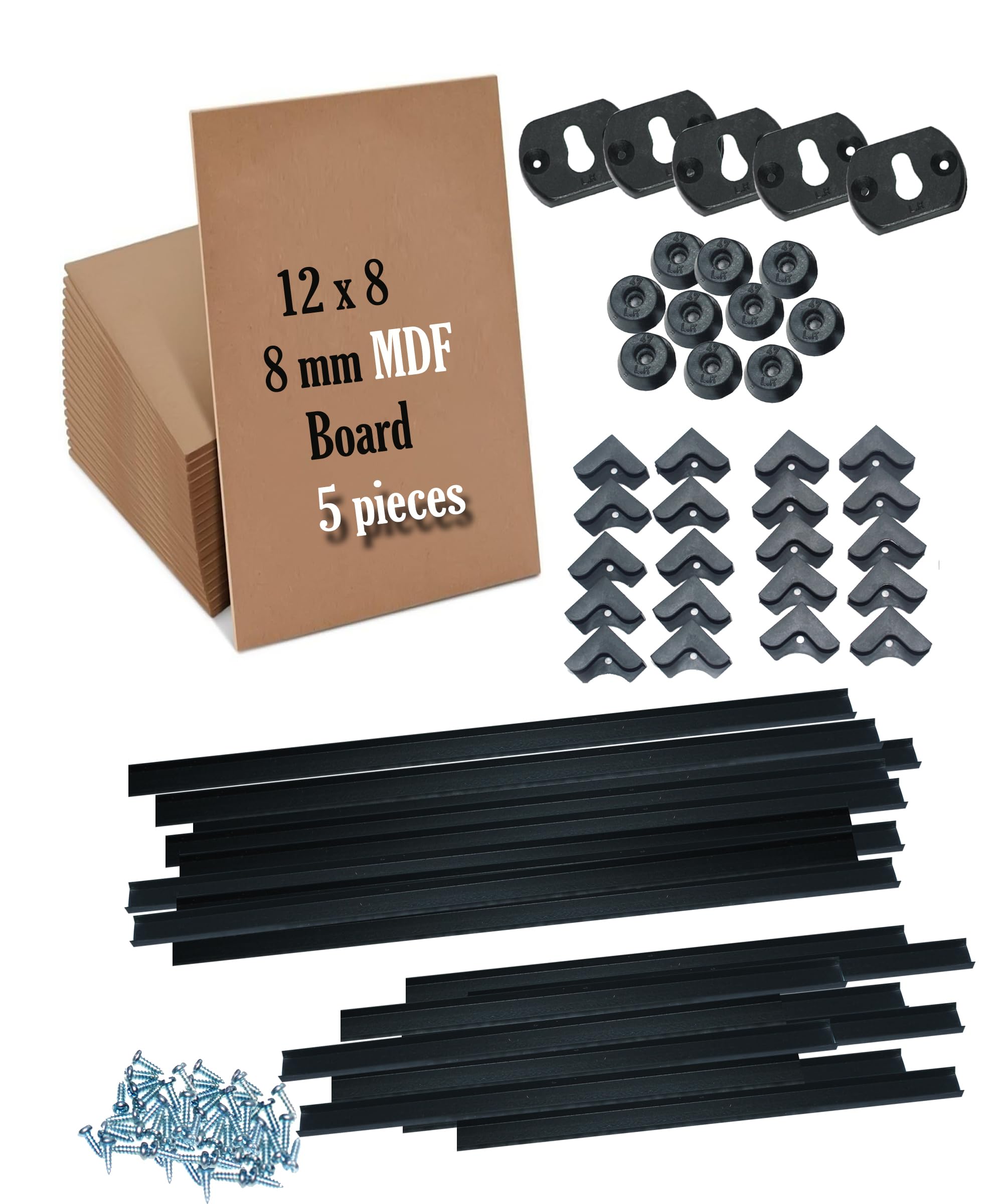 Photo Frame Combo Set | 12x8 Inch MDF Board (5 Pieces) | Black 8mm Plastic Beading | Hooks, Bush, Corners & Screw Nails | DIY Frame Kit for Photos, Artwork & Motivational Posters-image-18