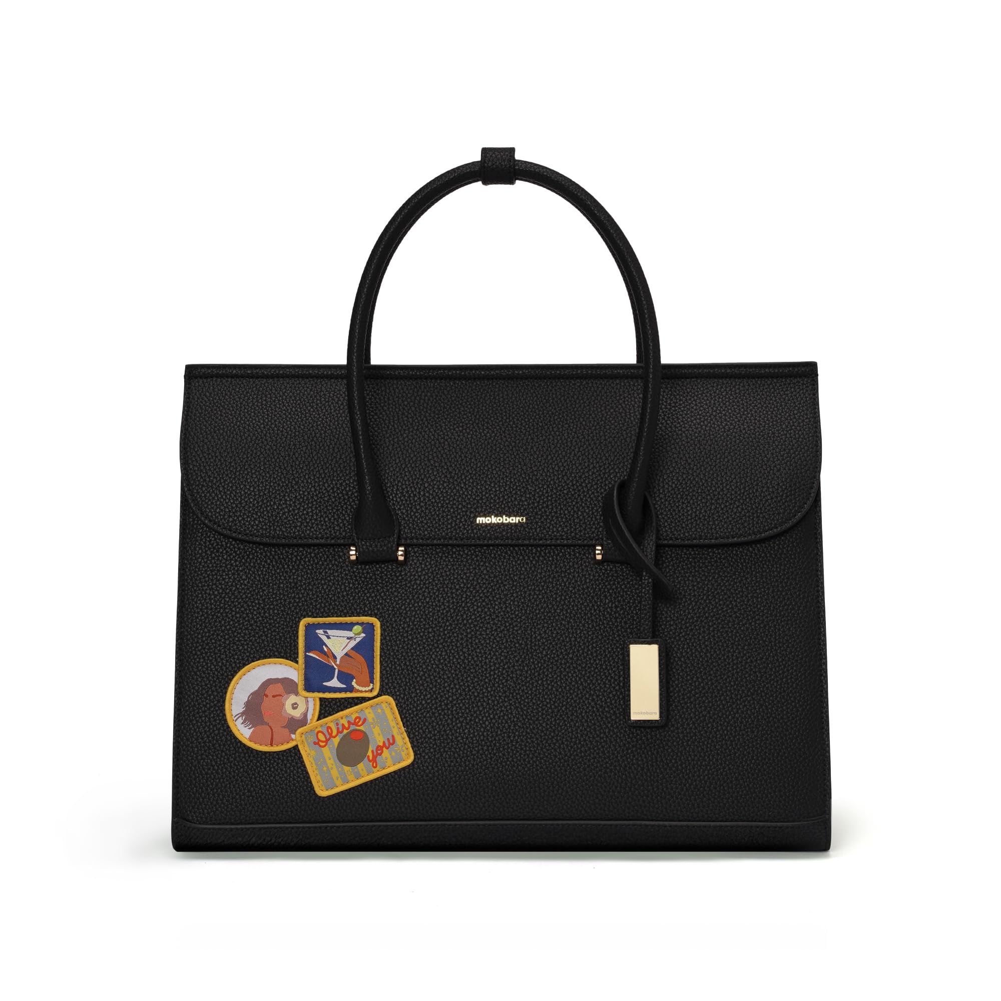 MOKOBARA The Jazz Tote | Premium Vegan Leather Work & Travel Tote Bag for Women | Fits 15” Laptop | Water-Resistant Office Bag with Detachable Strap | Magnetic Closure | (Money Moves) Black-image-14
