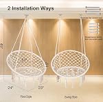 Hammock Chair, Cotton Rope Hanging Chair Bedroom, Chaise Suspendue with Hanging Hardware Kit, 31" Wide Swing Chair for Bedroom, Indoor, Outdoor, Patio, Yard, Max Weight 265 Lbs (Beige)