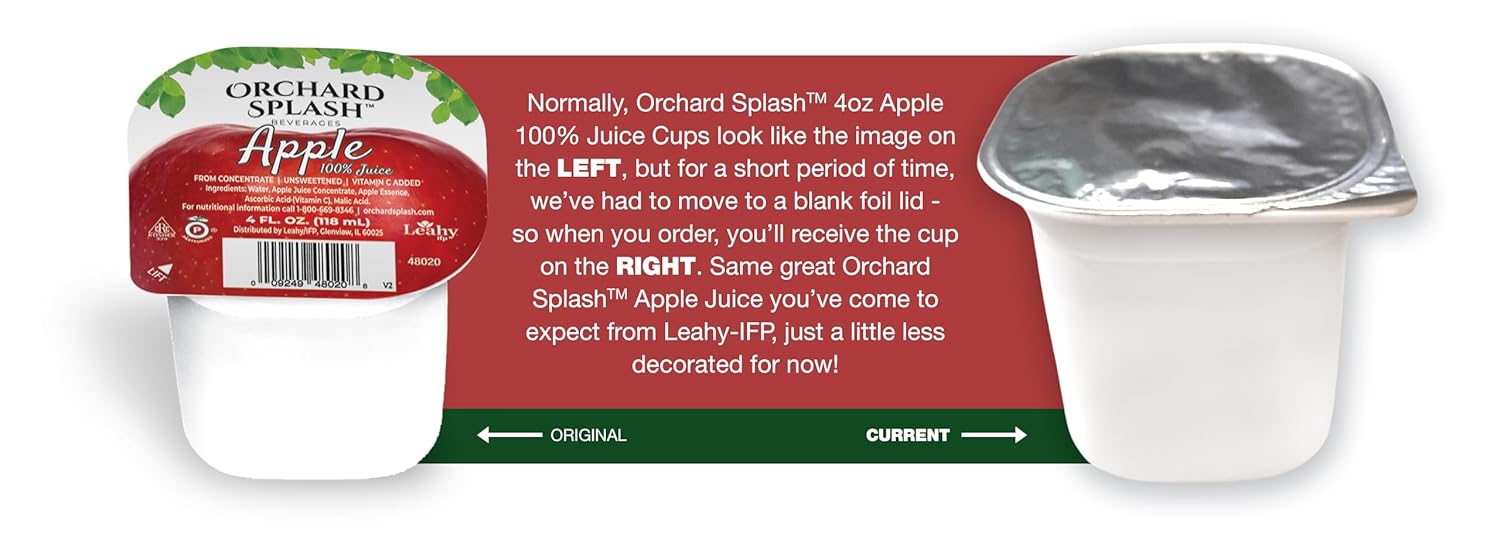Orchard Splash 4oz Portion Control Juice Cups, Apple 100% (Case of 48)