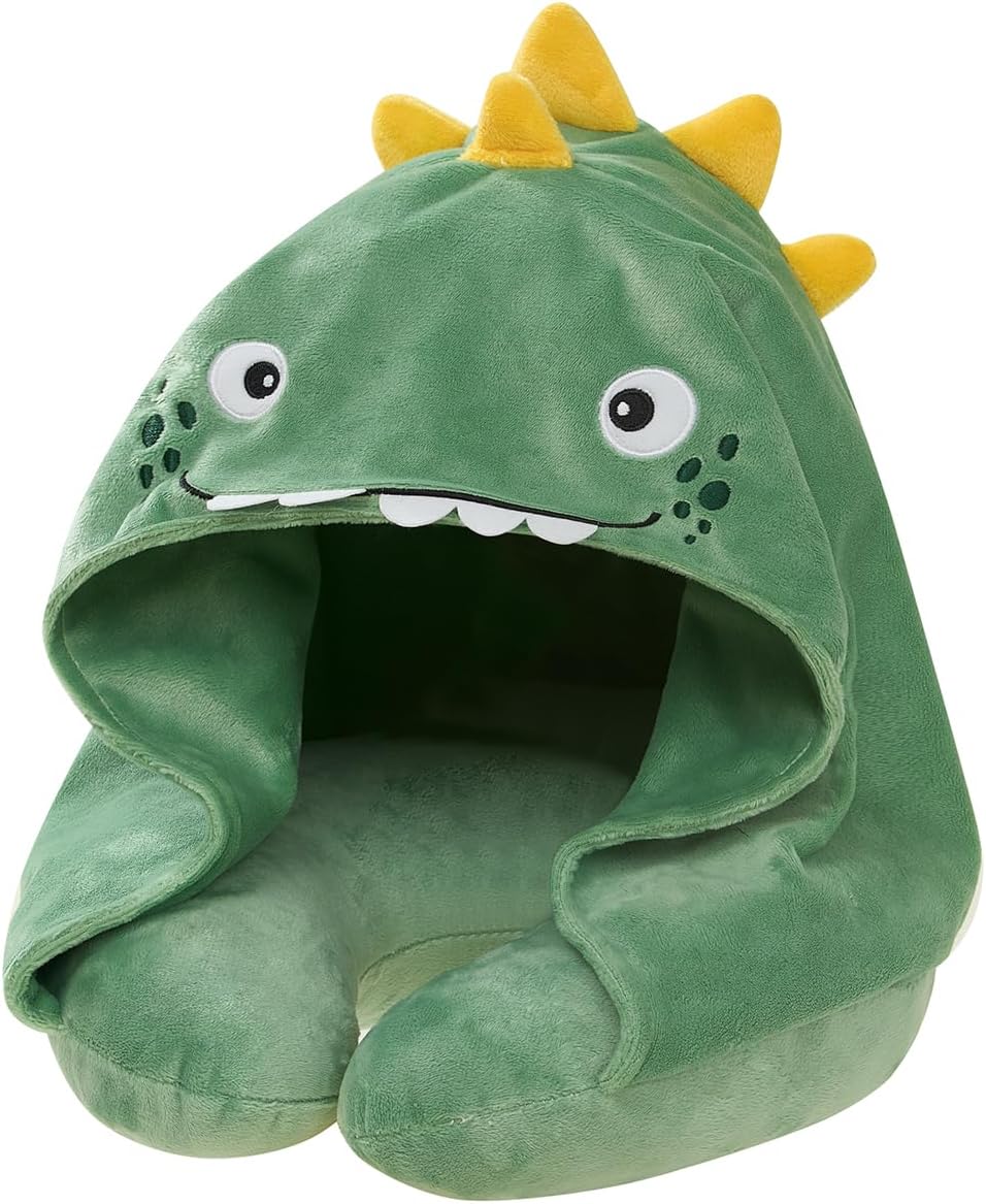 B Kids 3D Animal Hooded Neck Pillow & Throw Set, Green