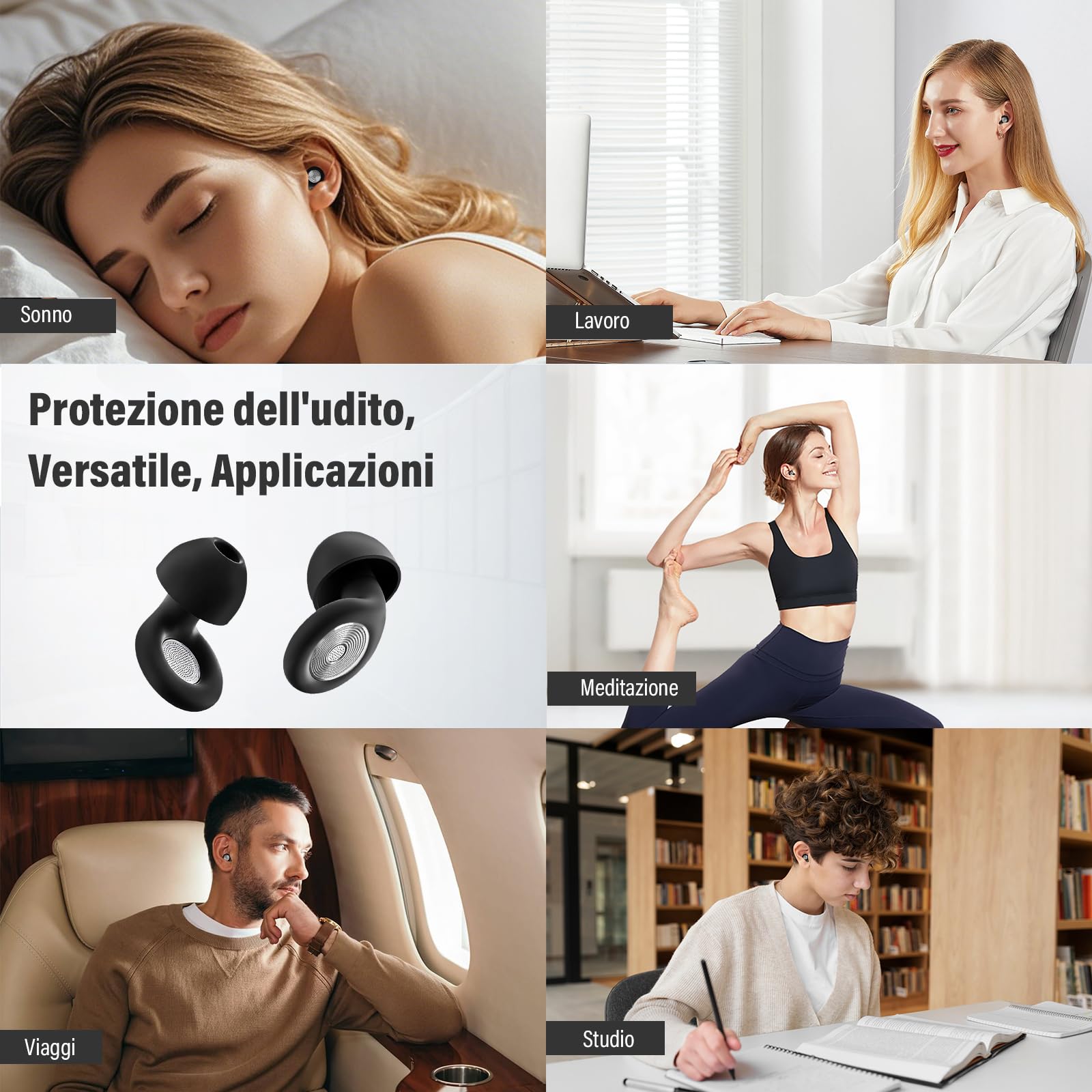 2026 Nuovo Tappi Orecchie Dormire, Antirumore Quiet Silicone Auricolari, 45dB Protezione dell'udito, Concerti/Aerei/Sleep/Viaggiare, Riutilizzabile Earplugs con 8 Punte (XS/S/M/L) e Custodia - Nero