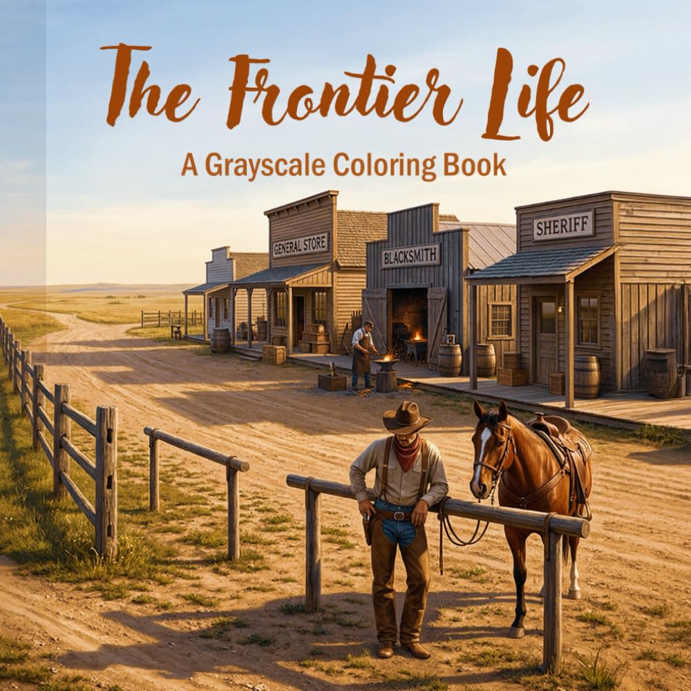 The Frontier Life: A Grayscale Coloring Book: Realistic Scenes of Homesteaders, Settlers, Ranchers, and Daily Life in the Old West