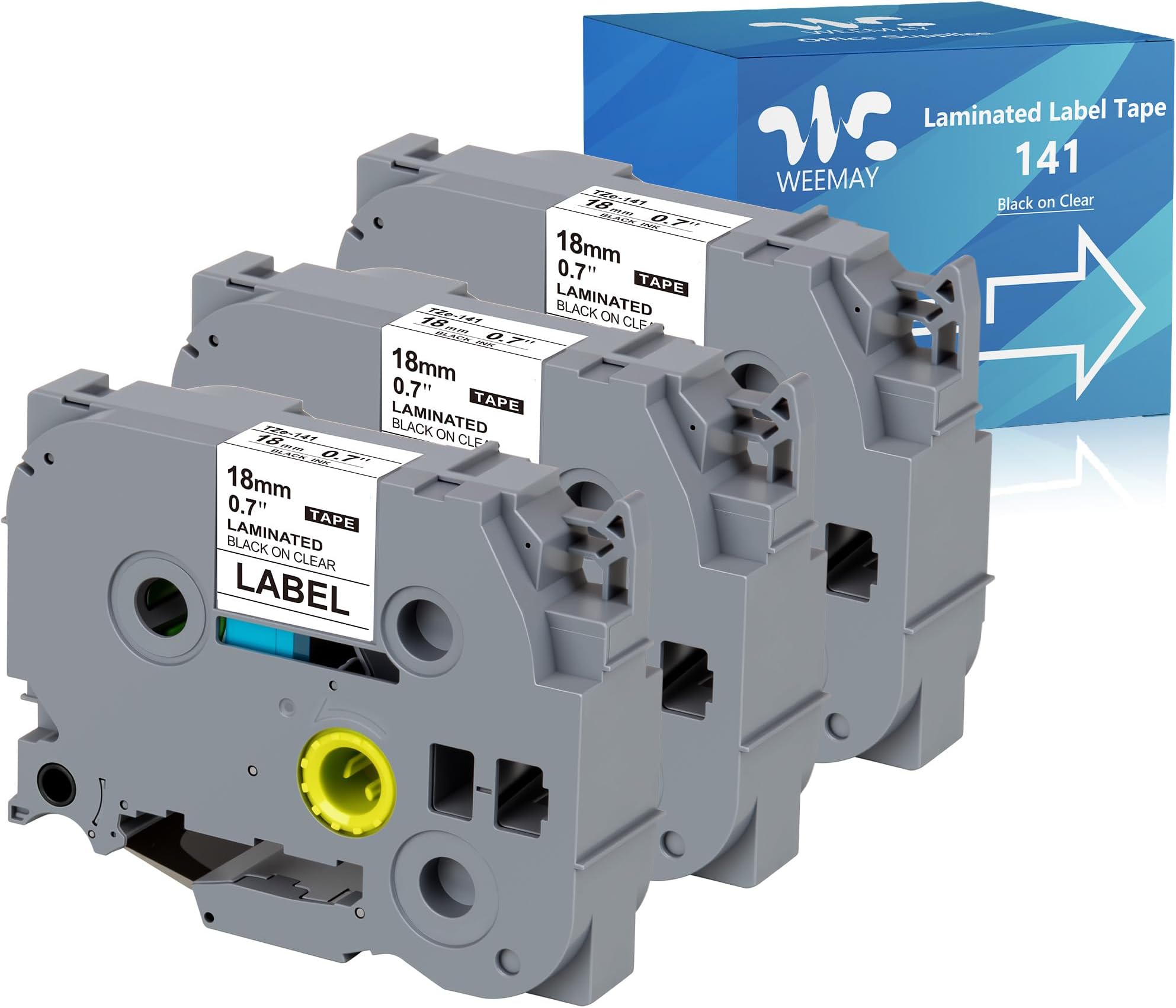 Weemay Compatible 3 Pack TZe-141 Replacement for Brother P-Touch Label Tape 18mm 0.7 Black on Clear 3/4 TZe TZ Tape TZ-141 TZ141 TZe141 for PT-D400AD PT-D610BT PT-D600 PT-D410 Printer, 0.7" x 26.2'