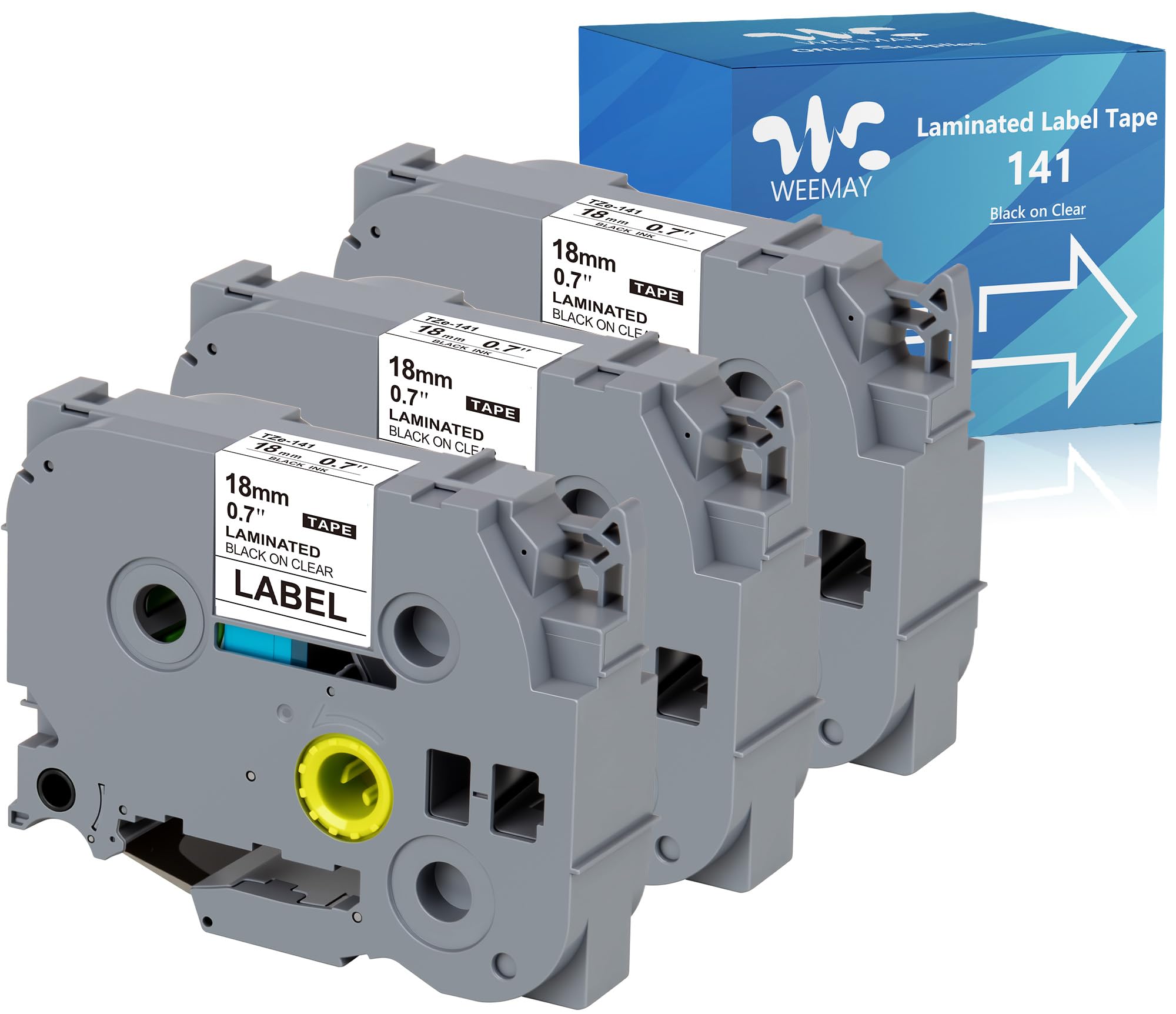 - Weemay Compatible 3 Pack TZe-141 Replacement for Brother P-Touch Label Tape 18mm 0.7 Black on Clear 3/4 TZe TZ Tape TZ-141 TZ141 TZe141 for PT-D400AD PT-D610BT PT-D600 PT-D410 Printer, 0.7" x 26.2'