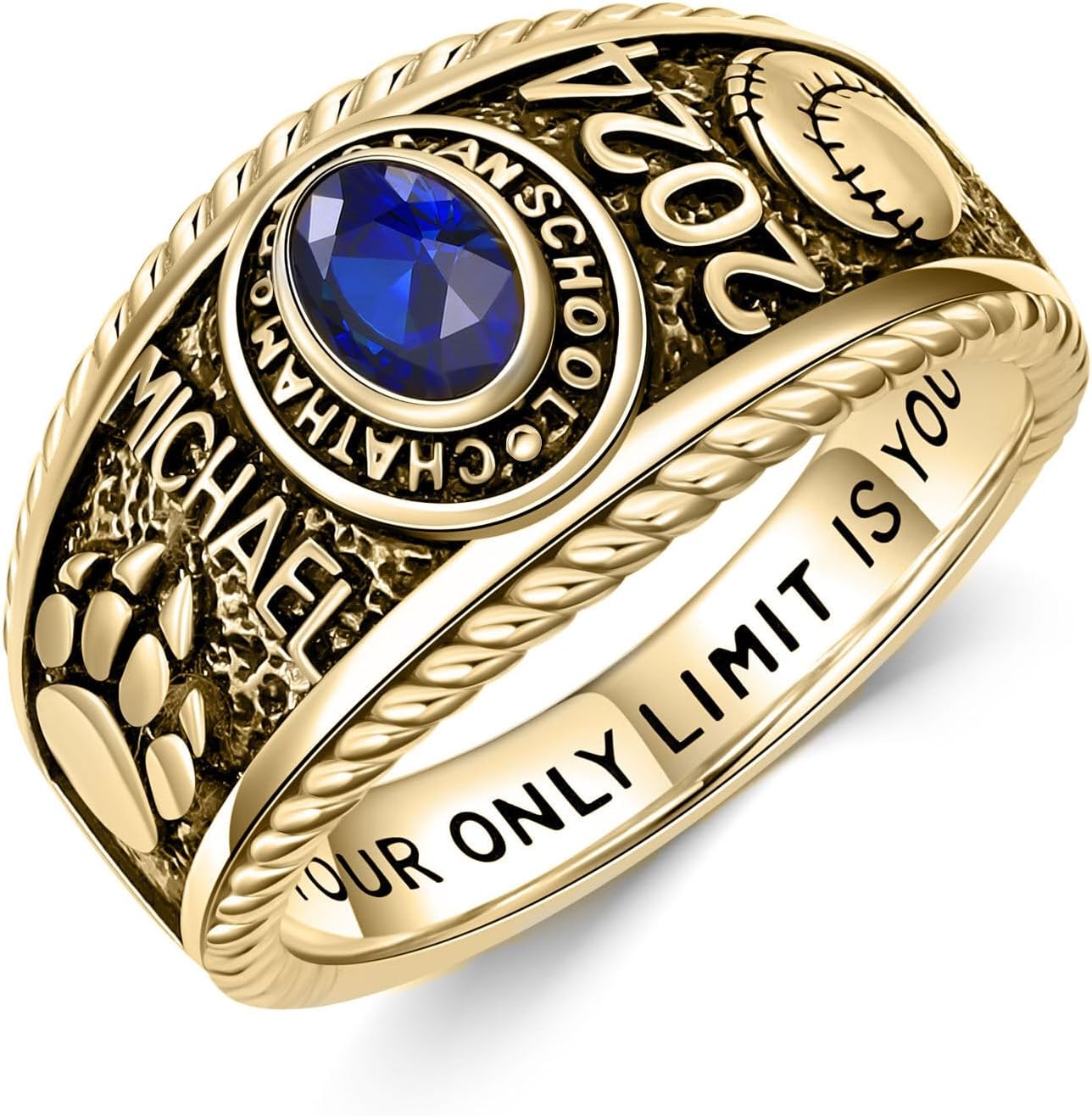 10K/14K/18K Gold/Sterling Silver High School College Class Ring for Men and Women Peralized Birthstone Ring Customized Graduation Ring Size 4-15