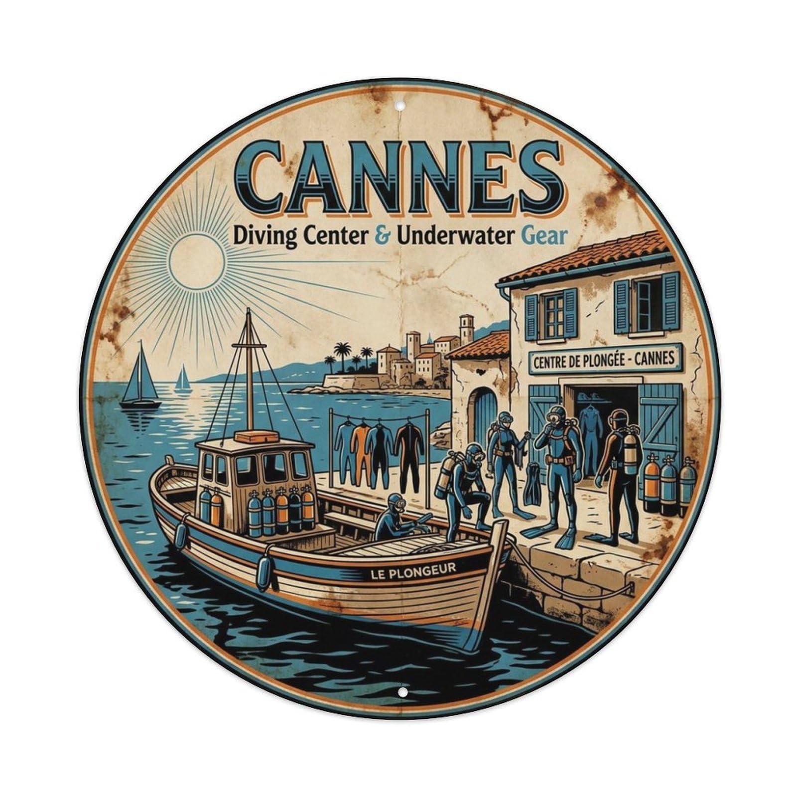 Diving Center Underwater Gear Travel Cannes France Metal Tin Sign