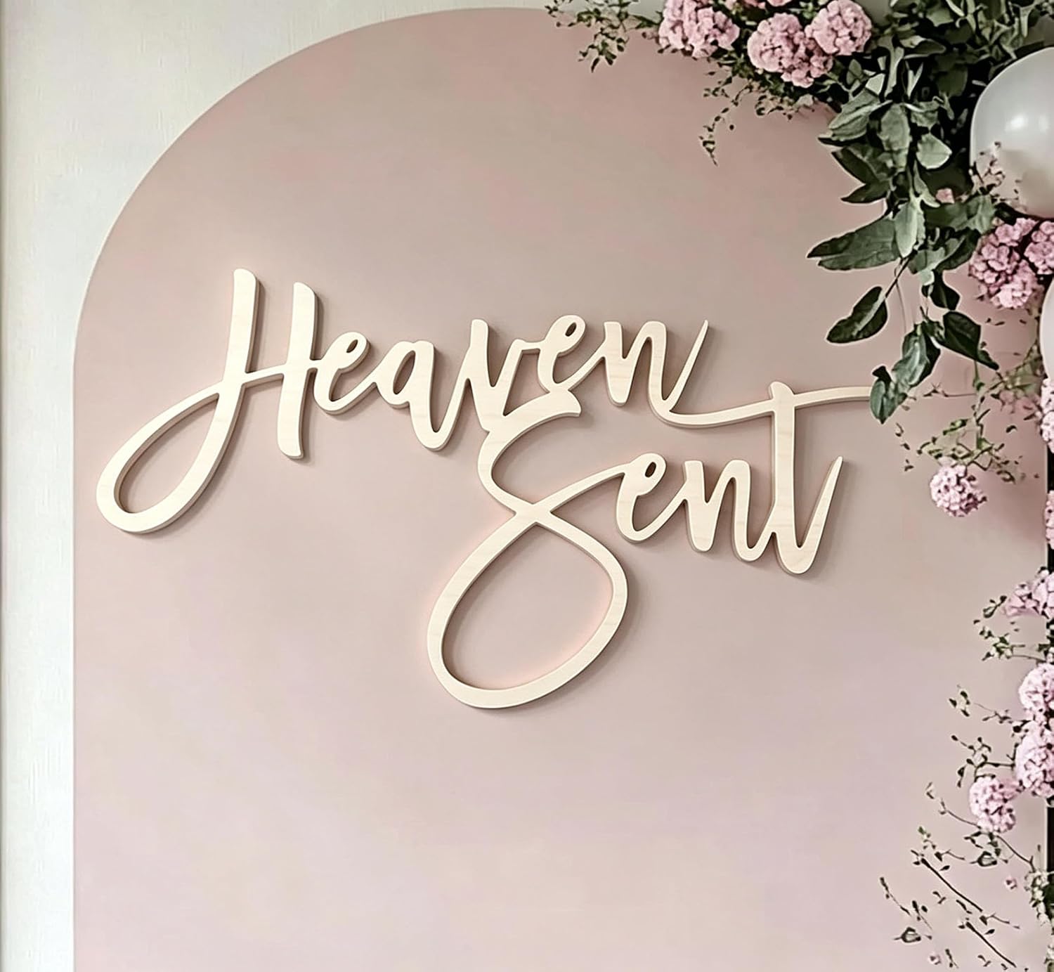 Heaven Sent Sign for Backdrop,Wooden Heaven Sent Baby Shower Party Decorations for Heaven Theme Birthday Party Supplies,Gender Reveal Party Balloon Arch Sign