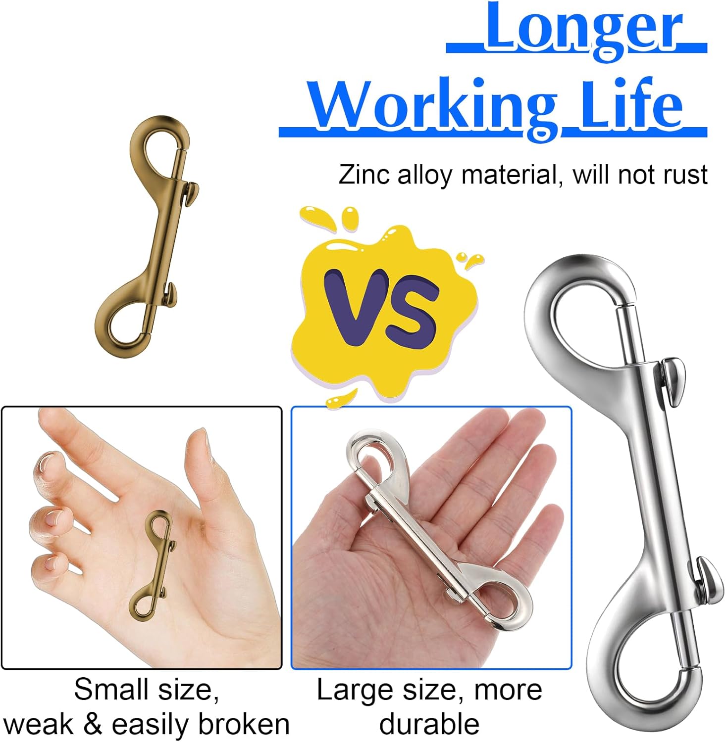 15PCS 4.7” Double Ended Bolt Snap Hooks, Extra Large Heavy Duty Zinc Alloy Snaps, Trigger Chain Metal Clips Key Holder 220LB Load Capacity for Cats Dog Leash Horse Tack Feed Bucket Hammocks