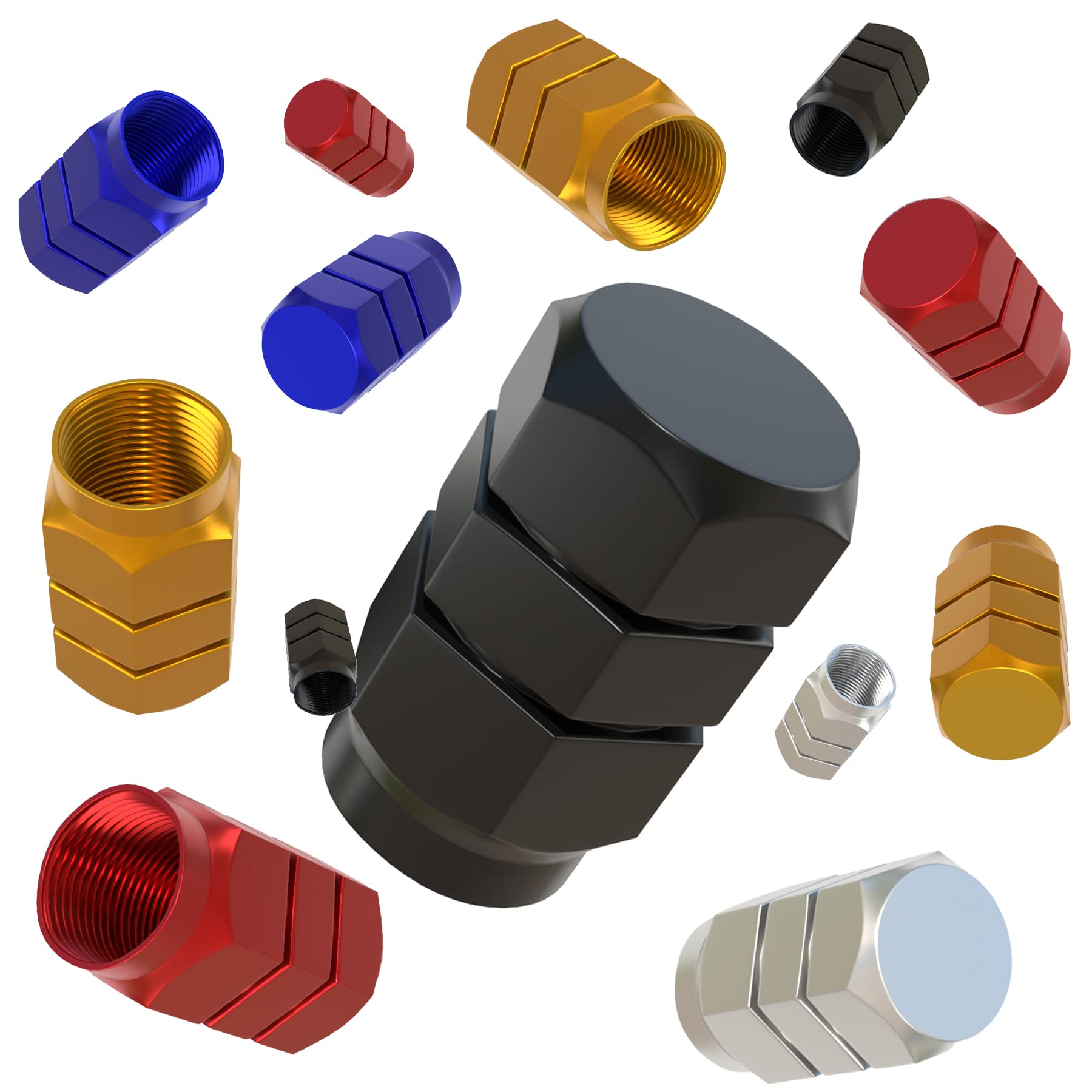 EKIND Tire Stem Valve Caps Wheel Aluminum Valve Covers Car Dustproof Tire Cap, Hexagon Shape, (Set of 20, Mix Color)