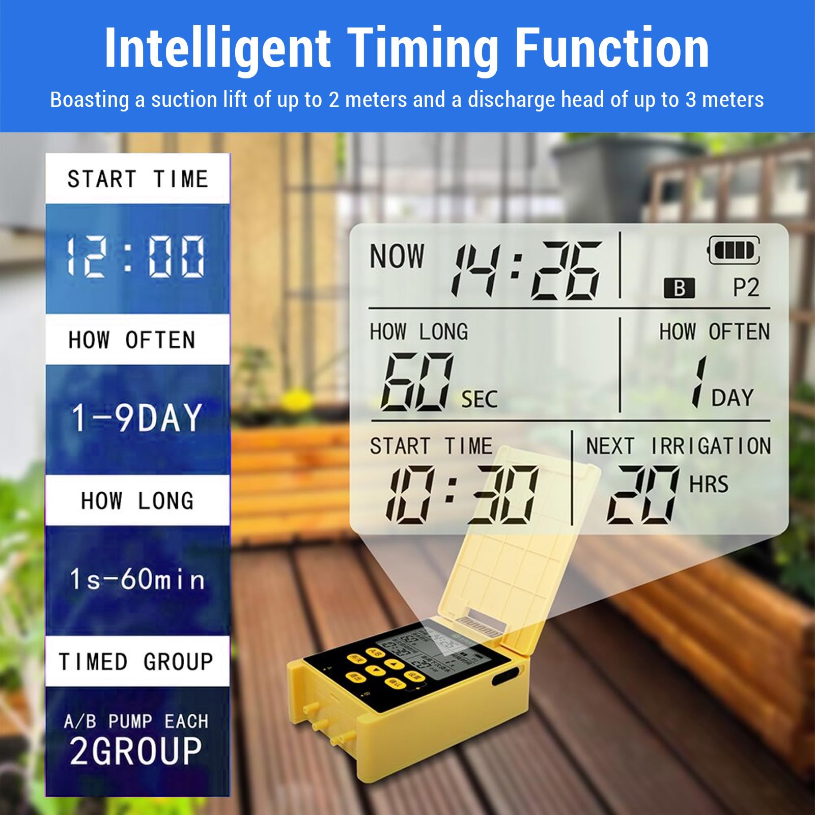Aramox Conjunto de Dispositivos de Riego Solar, Bombas de Timing 2 para Riego de Zona, de Riego por Goteo Semanal Programable para el Césped de Jardinería