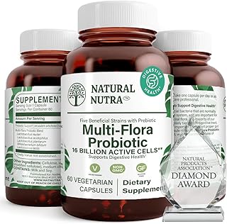 Natural Nutra Ultimate Flora Probiotic for Women and Men, Helps Improves Digestion, Contributes to Overall Health, Promotes Immune System, Multi-Strain with Lactobacillus, Acidophilus, 60 Capsules