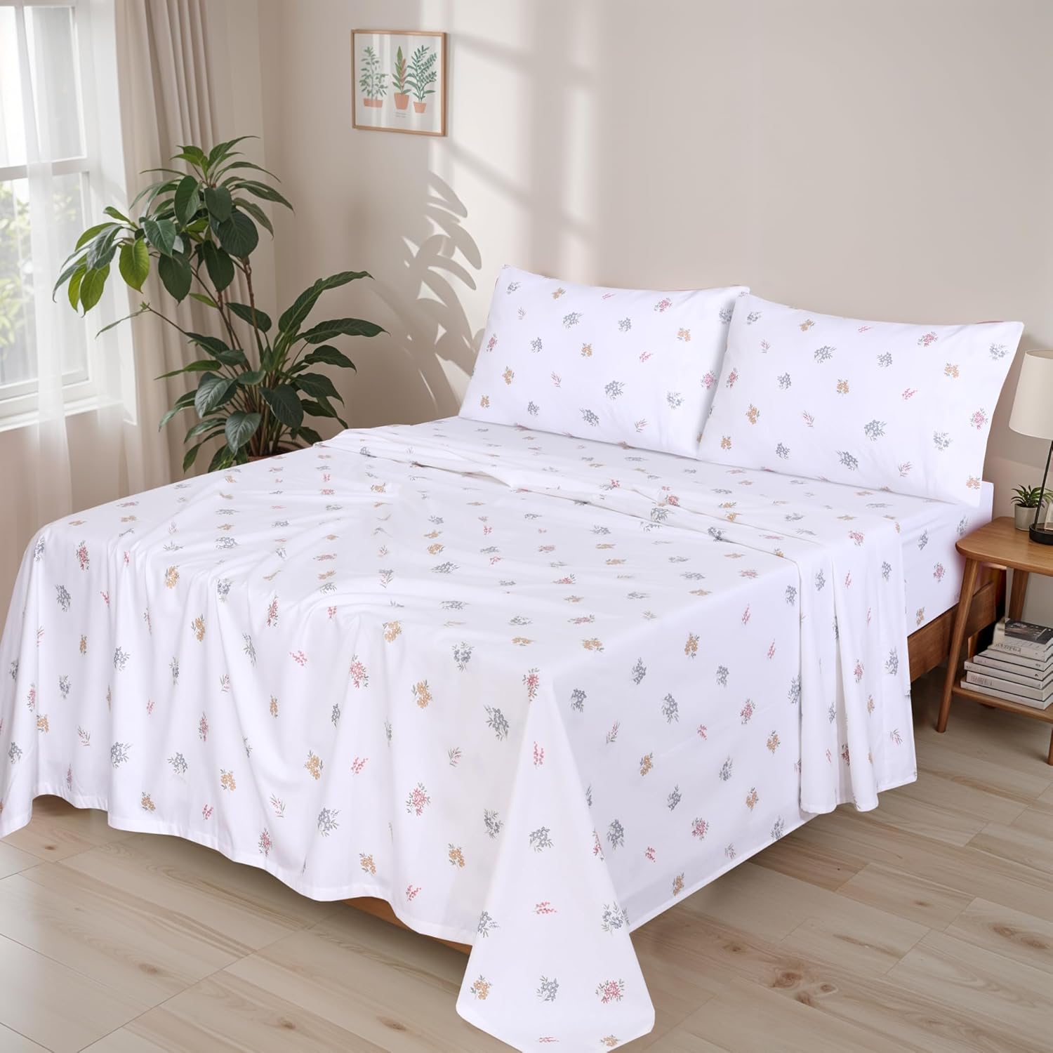 RUVANTI Flannel Sheets King Size - GOTS Certified 100% Organic Cotton, 4 Piece Warm, Soft & Breathable Set, Deep Pocket Snug Fit, Double Brushed Cozy All Season Bedding, Floral - Image 2