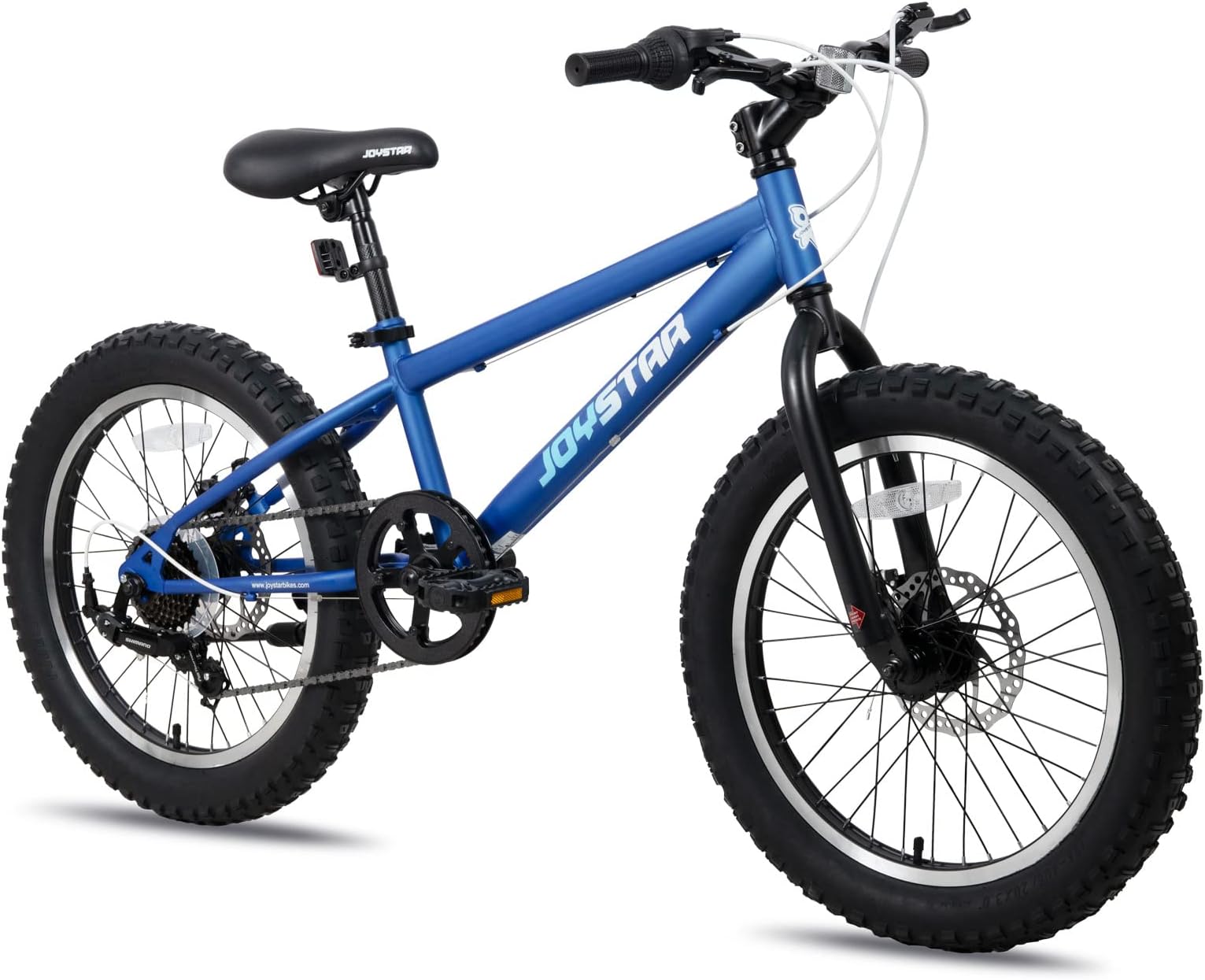 JOYSTAR Blue 20 Inch Kids Mountain Bike, 7-Speed Shimano, Dual Disc Brake, Fat Tire Boy Girls Bicycle for Ages 7-12 Years