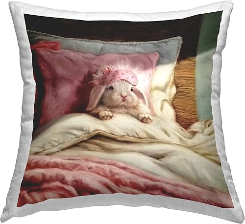 Stupell Industries Lucia Heffernan - Almohada moderna con diseño de retrato de conejo, 18 x 18 pulgadas, color rosa