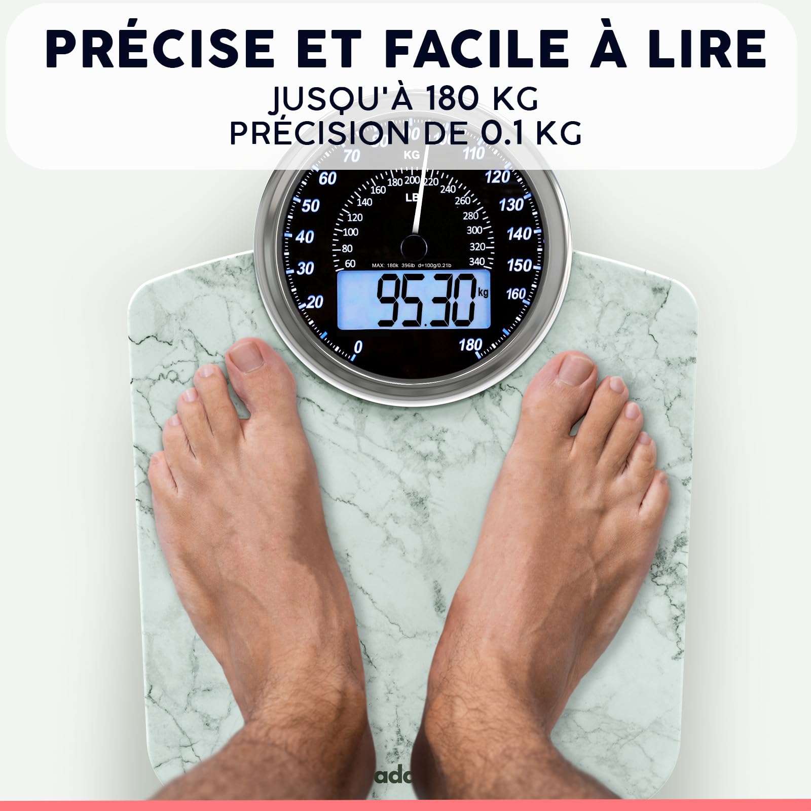 Hybrid Pèse-Personne - Analogique & Digital, Précis jusqu'à 180 kg