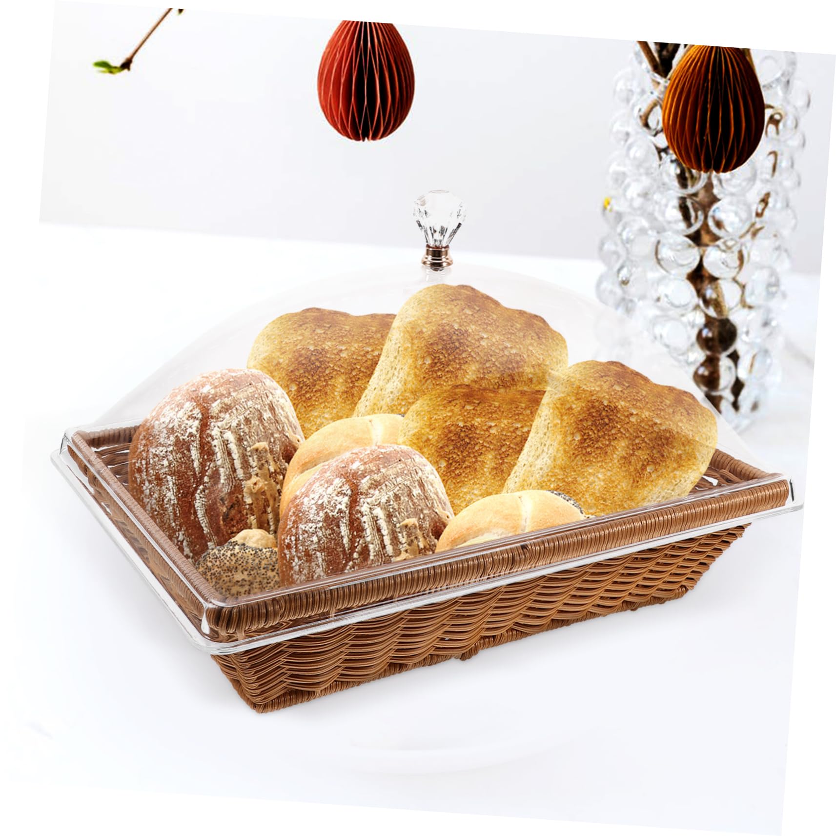 Cesta Tejida para Pan 1 Set de PP y Acrílico con Tapa | Mesa de Café, Restaurantes y Fiestas, Solución de Almacenamiento Saludable y Protección, Estilo Minimalista