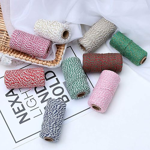 Miniatura 4 de AKOAK Cordel para panaderos, 1 rollo de cuerda de algodón de 109 yardas para envolver regalos, manualidades y decoración (verde + dorado)