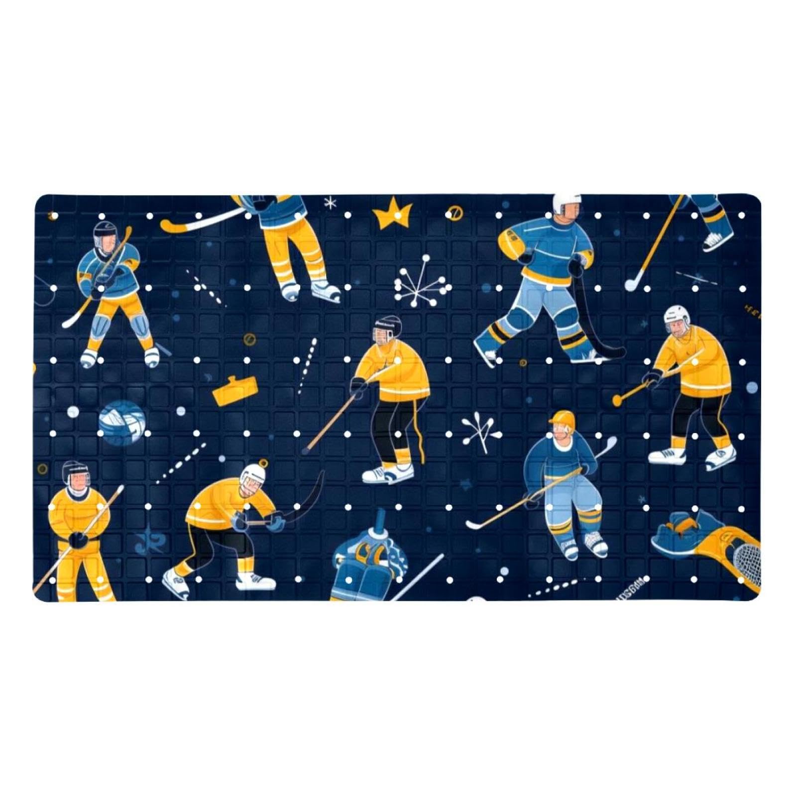 Tapis de bain antidérapant, tapis de bain pour baignoire, tapis de douche avec trous de drainage, ventouses, 38,5 x 68 cm, motif mignon de hockey sur glace