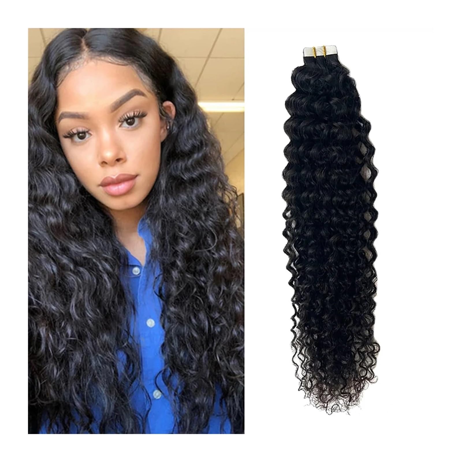 Extension adhesive cheveux naturel bouclé noir pour un volume sublime
