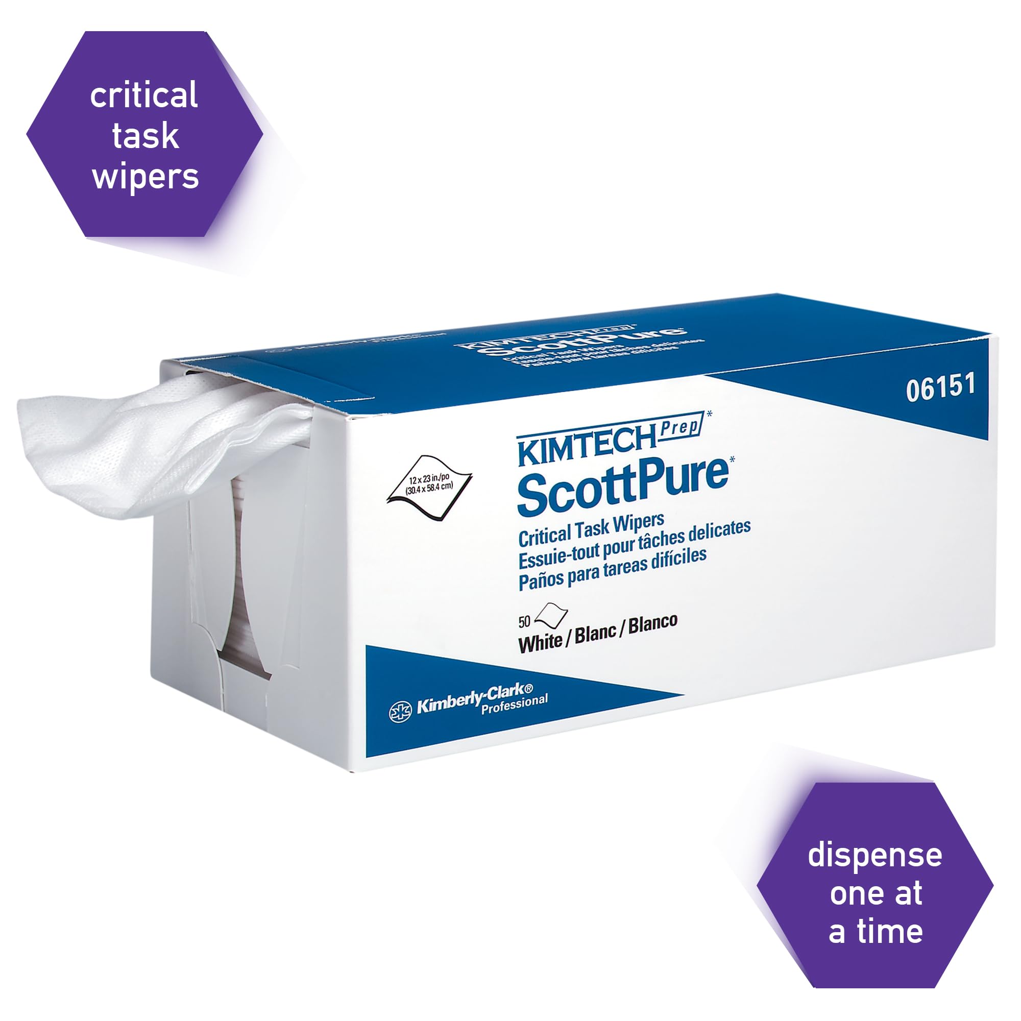 KIMTECH 06151 scottpure kritische Aufgabe Scheibenwischer, 12 W X 23L, weiß, 50 pro Box (Fall von 8 Boxen)