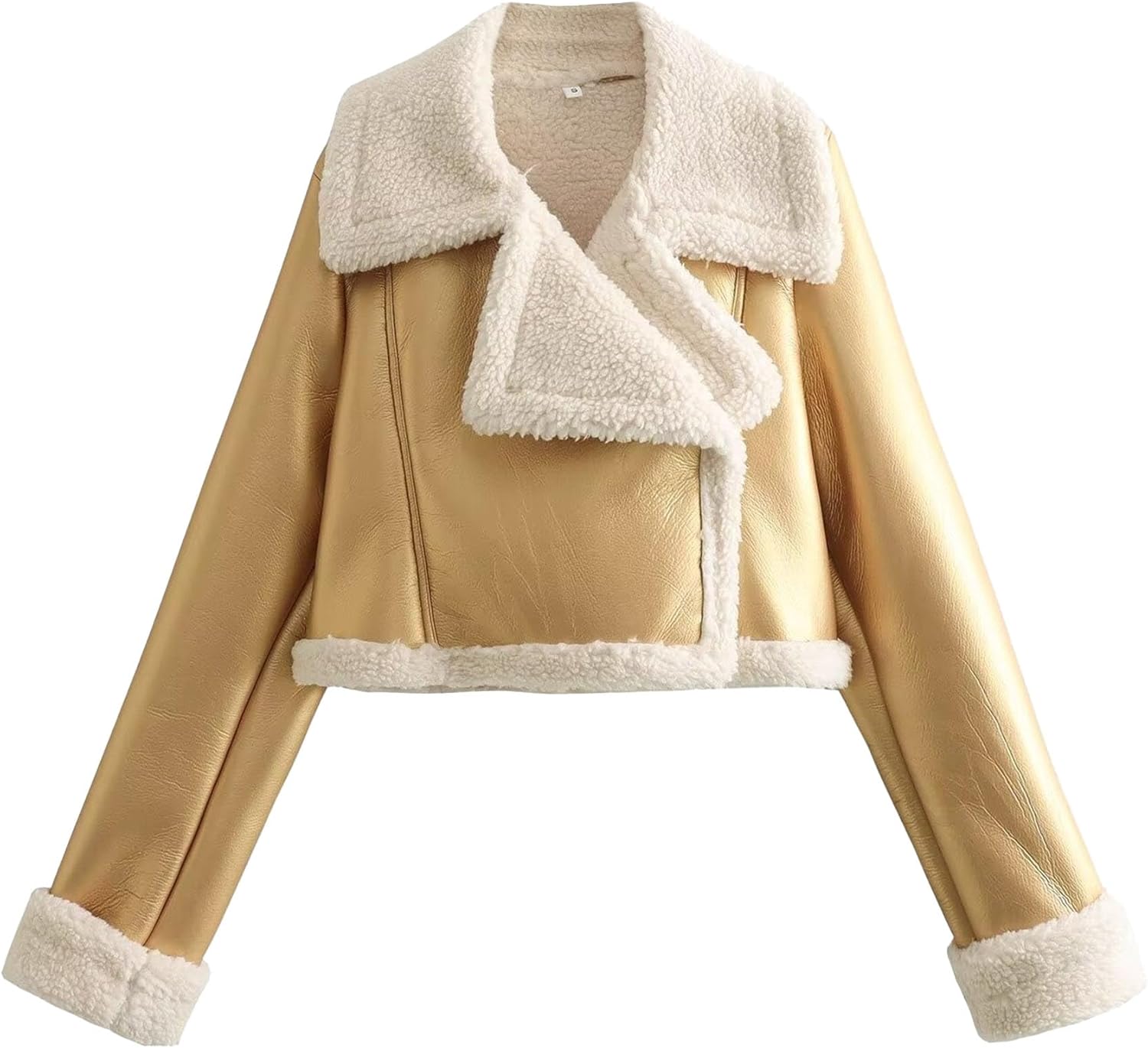 Women's Faux Leather Cropped Warm Coat Vintage Lined Motorcycle Coat Jacket Casual Open Front Winter Outerwear