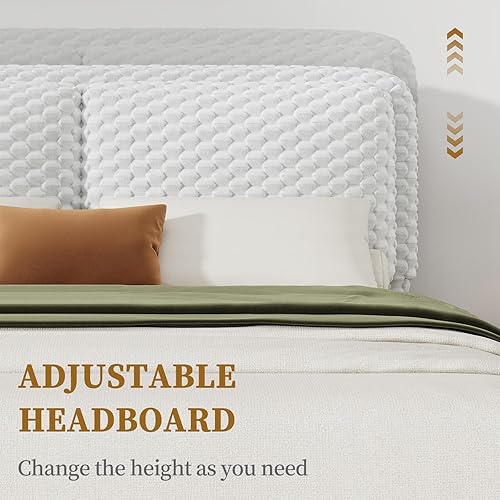 Miniatura 6 de Marco de cama de tamaño matrimonial, marco de cama suave con 2 cabeceras de almohada, marco de cama tapizado de felpa de piel sintética, no requiere