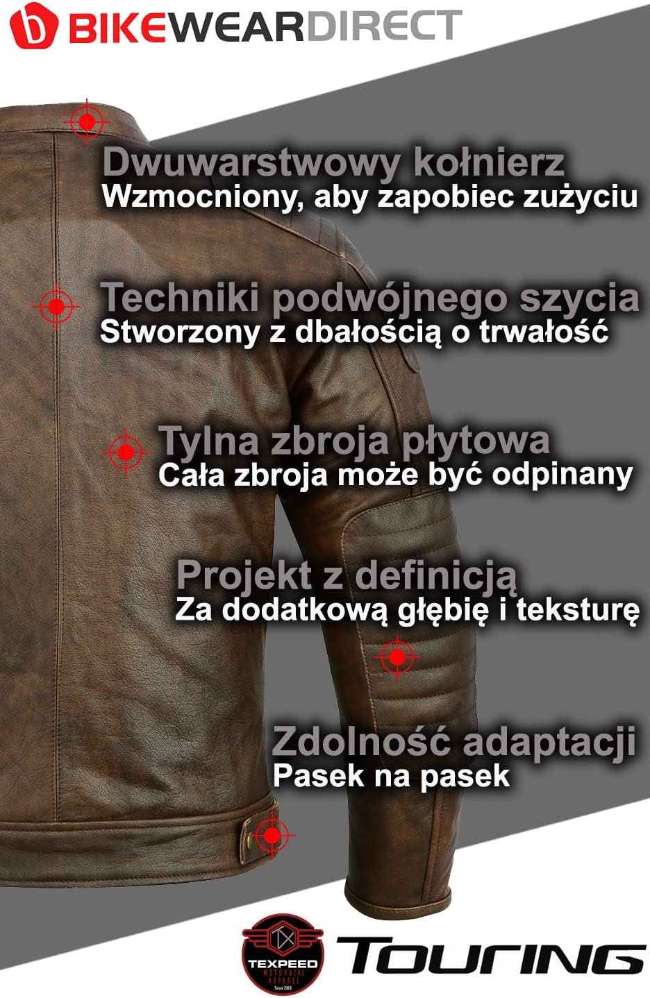 Мужская кожаная мотоциклетная куртка с защитой — с настоящей защитой CE Armor для мотоциклистов (EN 1621-1) — для всех сезонов/зима/лето — Texpeed — коричневая — L