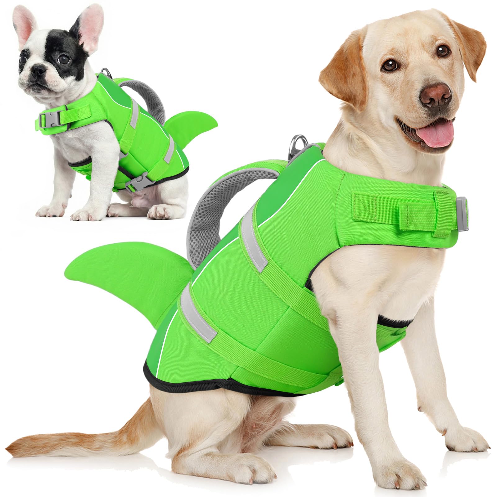 AOFITEE Schwimmweste Hund, Hundeschwimmweste Hai für Schwimmen, Hohe Flotation Rettungsweste mit Rettungsgriff und Reflektorstreifen für Kleine, Mittlere, Große Hunde
