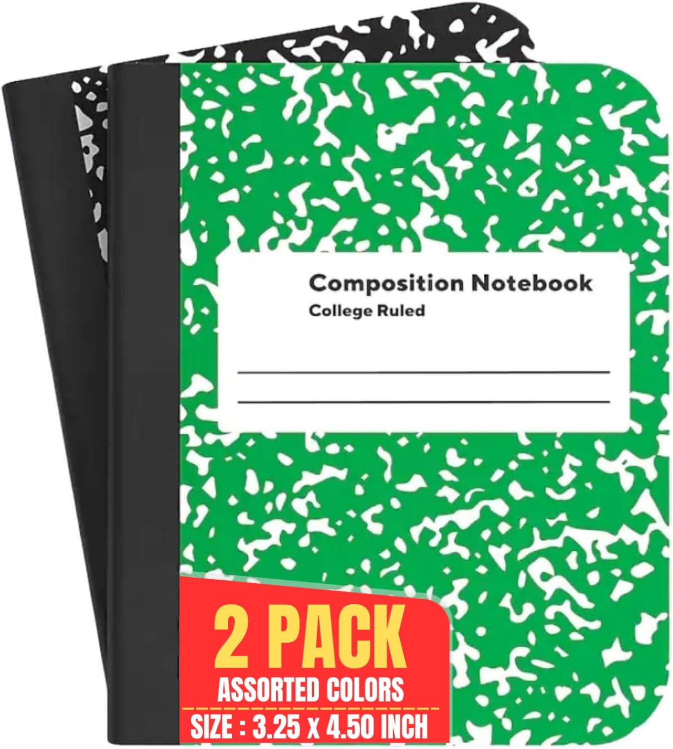 Mini Composition Notebooks, 3 1/4in x 4 1/2in, Marble, College Ruled Notebook Paper, 80 Sheets, Assorted Colors, 2 Pack