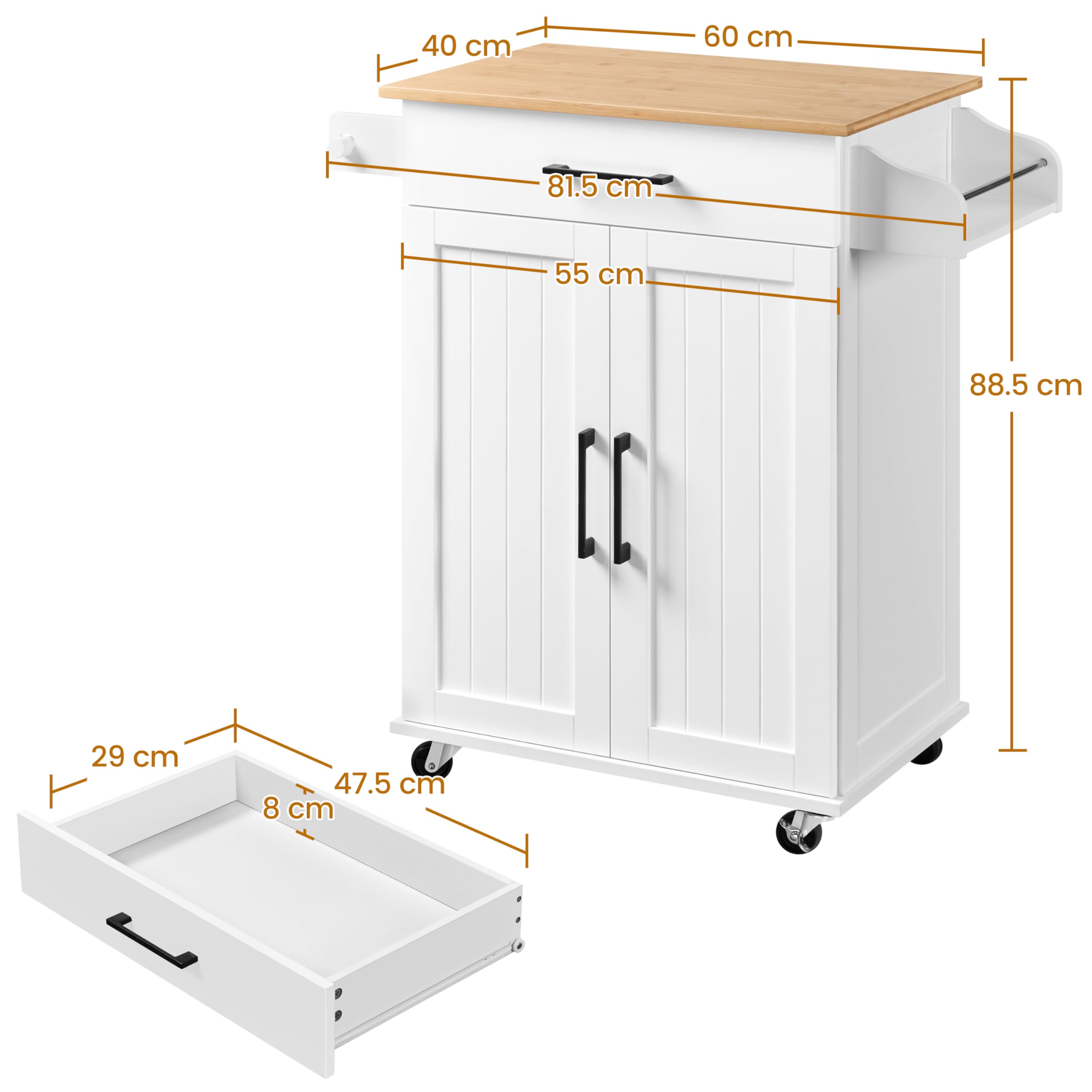 Yaheetech Carro de Cocina con Ruedas Carrito Servicio 60x40x88,5cm Blanco | Estantería de Cocina Madera para Comedor Salón