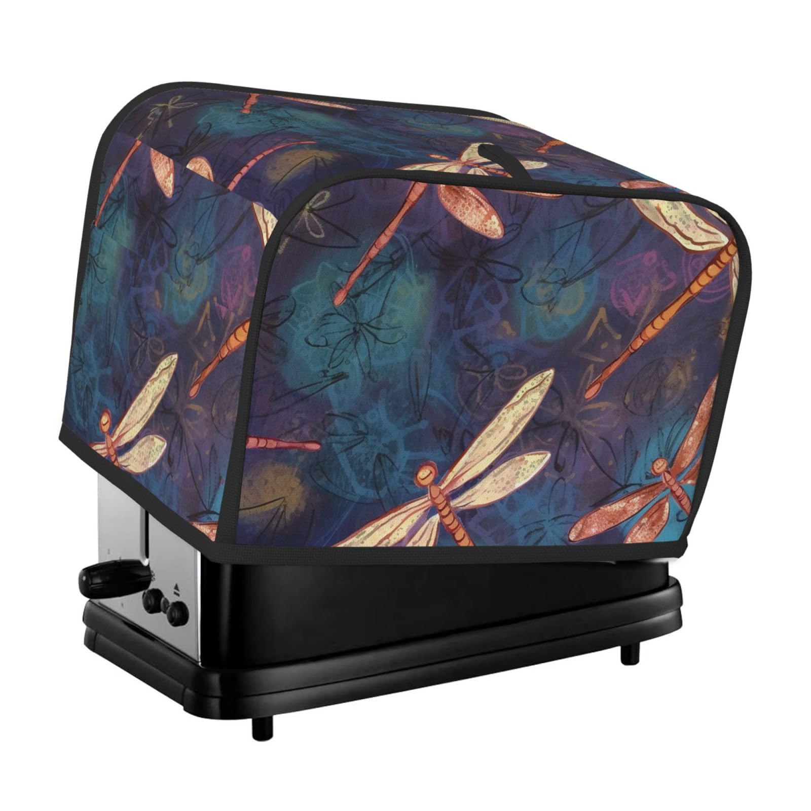 Fodpand Black Toaster Covers 2 Slice Hand Painted Dragonfly Bread Machine Cover Quilted Dustproof Toaster Cover Washable Bread Maker Protective For Kitchen Small Appliance