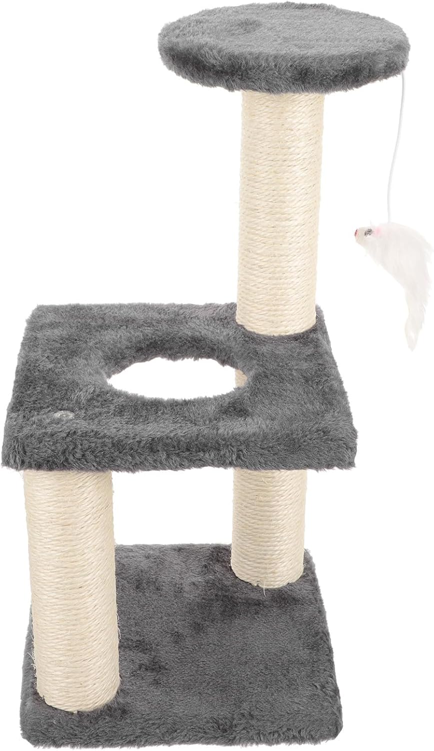 Multi-Layer Cat Scratching Post with Sisal Rope Gray Sturdy Kitten Scratch Tower Household Indoor Cat Tree for Climbing and Playing
