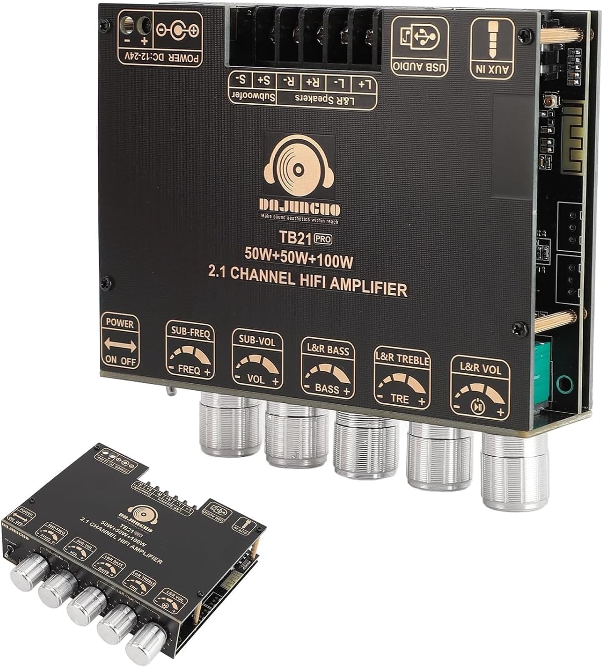 Bluetooth Power Amplifier Board, Bluetooth 5.2 50W×2 100W 2.1 Channel Subwoofer Amplifier Board, 12V-24V Audio Power Amplifier Module for Home Theater DIY Wireless Speakers