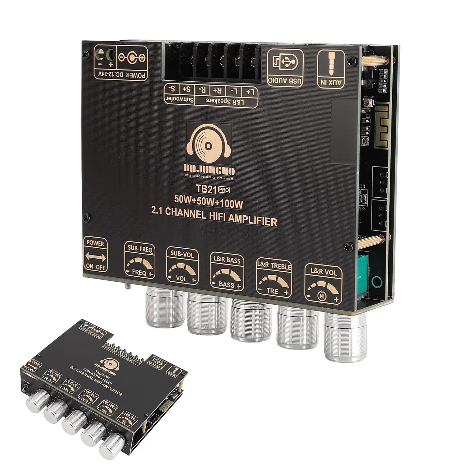 Bewinner Bluetooth Power Amplifier Board, Bluetooth 5.2 50W×2 100W 2.1 Channel Subwoofer Amplifier Board, 12V-24V Audio Power Amplifier Module for Home Theater DIY Wireless Speakers