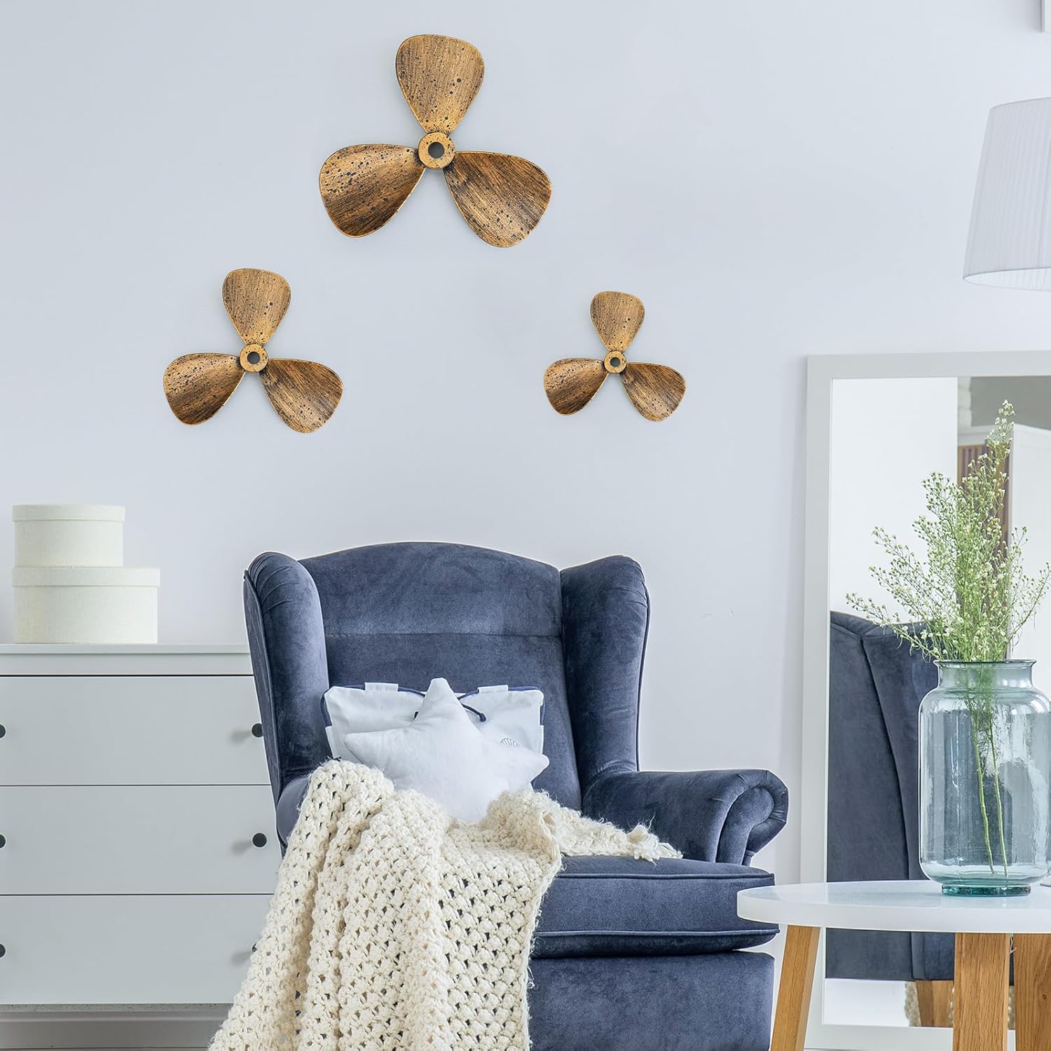Gisafai 3 Pcs Metal Nautical Wall Art Decor Ship Wheel Airplane Propeller Wall Art Vintage Nautical Decorative Rustic Sailboat Propeller Decor for House Interior Lake Decorations